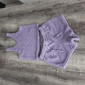 asos Brave London Rebecca Teddy Lounge Set in Lilac Top and Shorts